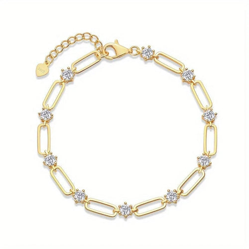 Bracelets for Women – Celestia Moissanite Link Bracelet, gold finish, white background