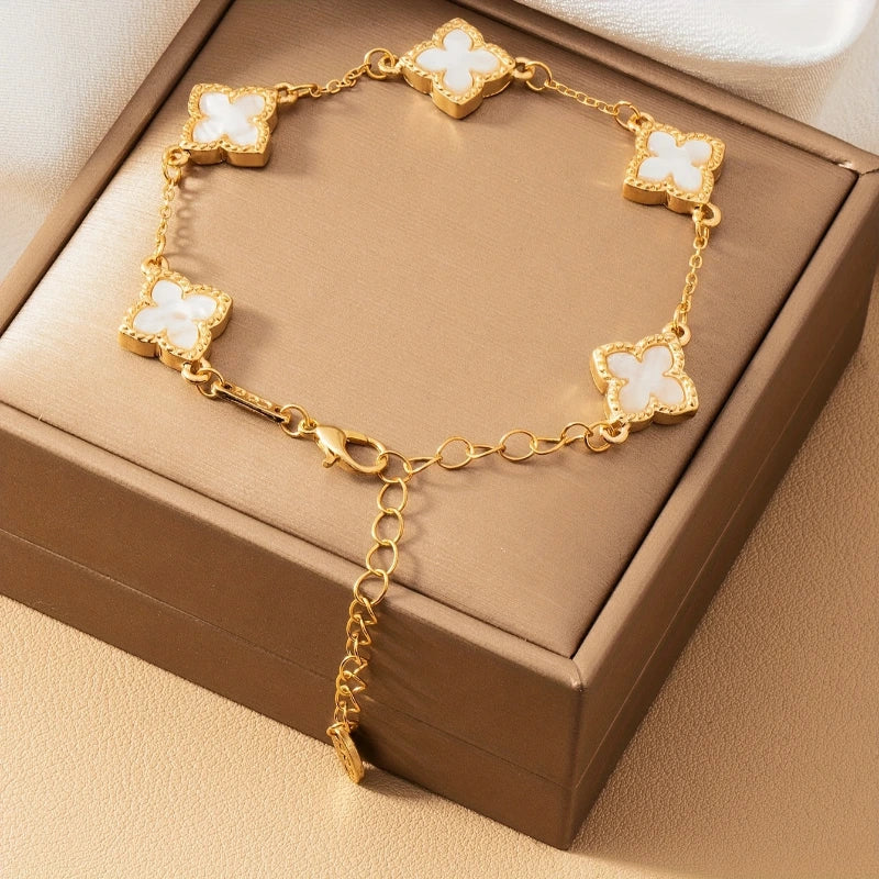 Bracelets for Women – Clovera Clover Bracelet – White finish on white background