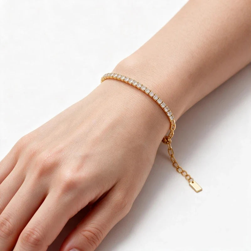 Bracelets for Women – Everline Crystal Tennis Bracelet worn on wrist, white background