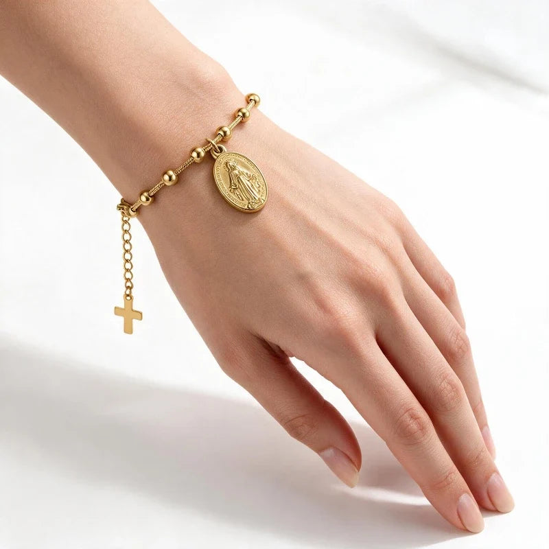 Faith Rosary Bracelet worn on wrist, lifestyle image