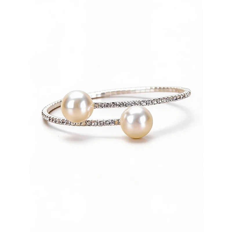 Bracelets for Women – Pearléa Open Pearl Bracelet, cultured pearls on a crystal-encrusted open cuff