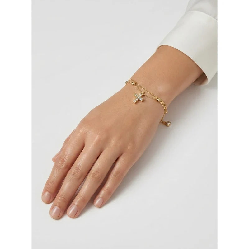 Bracelets for Women – Seraphina Cross Bracelet worn on wrist, gold-plated stainless steel