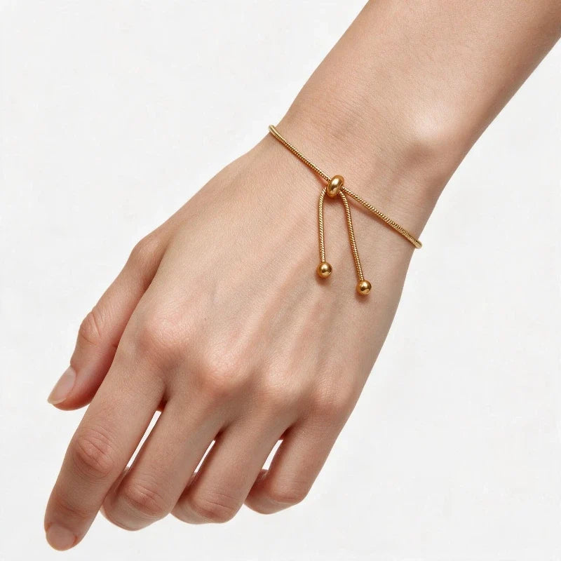 Bracelets for Women – Seraphine Adjustable Gold Bracelet worn on wrist, white background