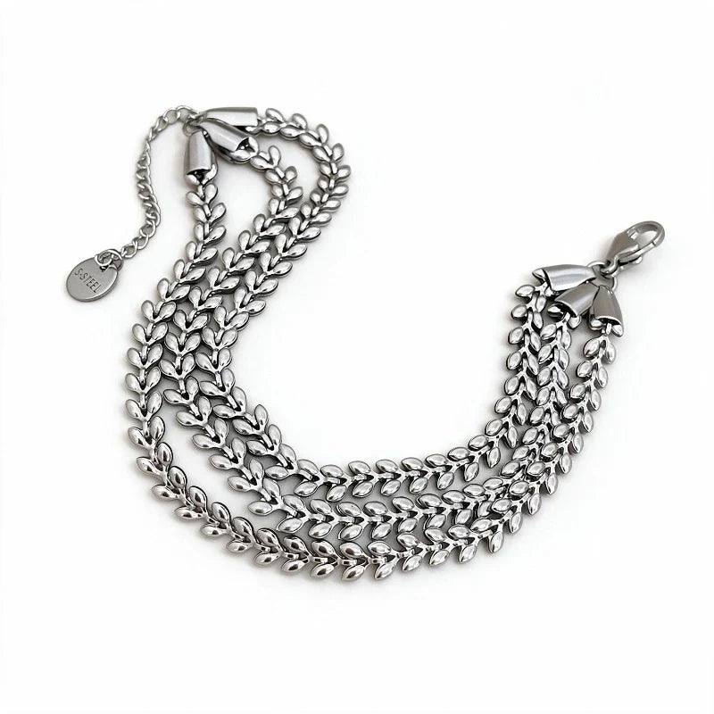 Bracelets for Women – Solenn Wheat Chain Bracelet, Silvery finish, white background