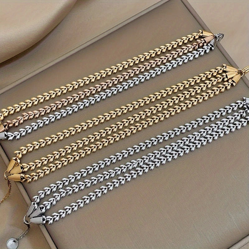 Bracelets for Women – Solenn Wheat Chain Bracelet, Golden Mixed-Color and Silvery finishes together