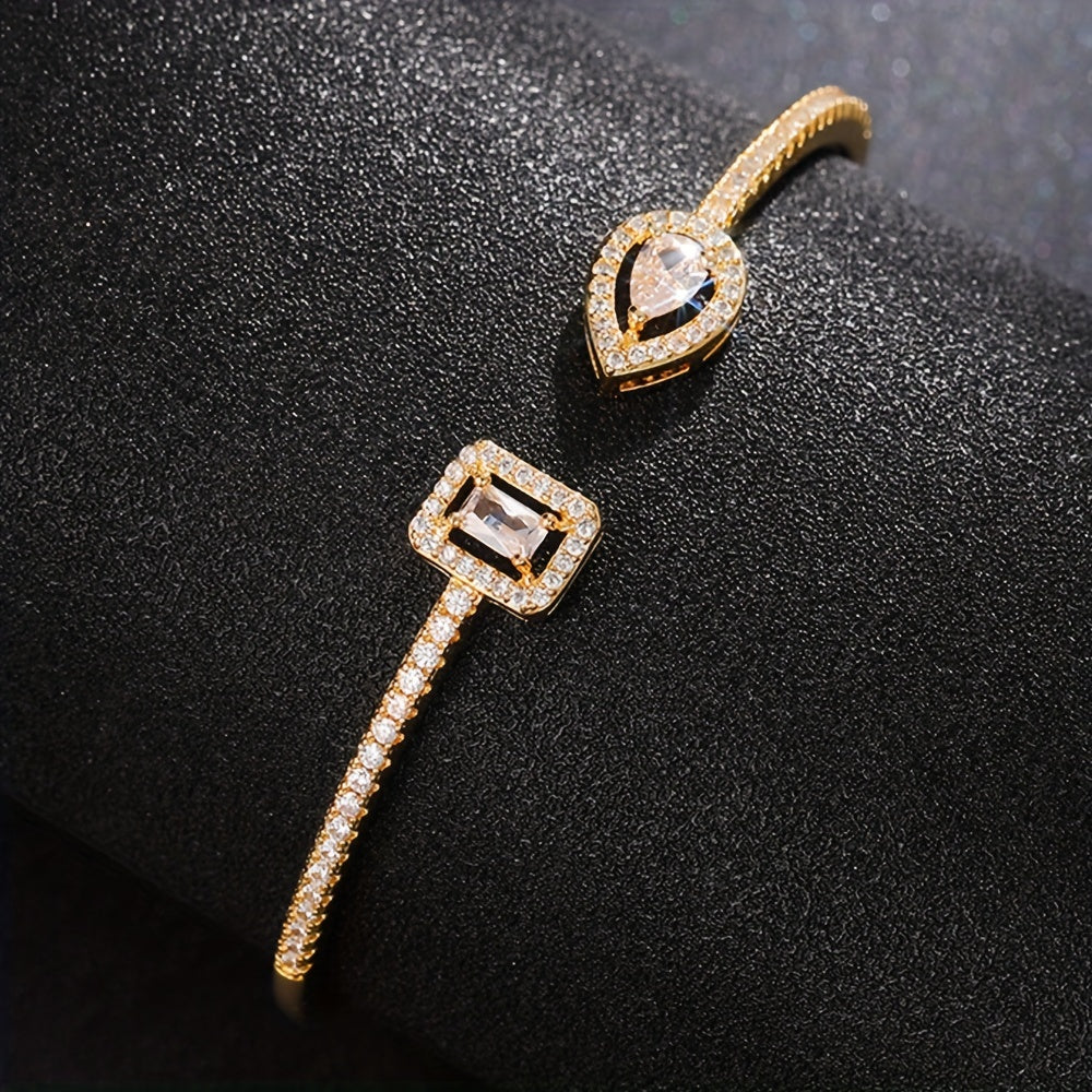 Trendy Women's Fashion Open Bangle with Geometric Synthetic Synthetic Zirconia, High-End Jewelry