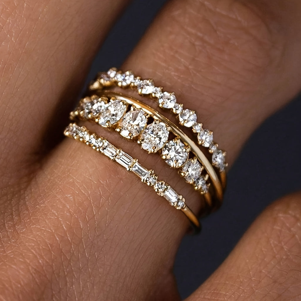4pcs/Set Stackable Rings Set Minimalist Thumb Everyday Ring Statement Promise Wedding Bands EngaSynthetic Gemstoneent Rings for Women Teen Jewelry Gifts