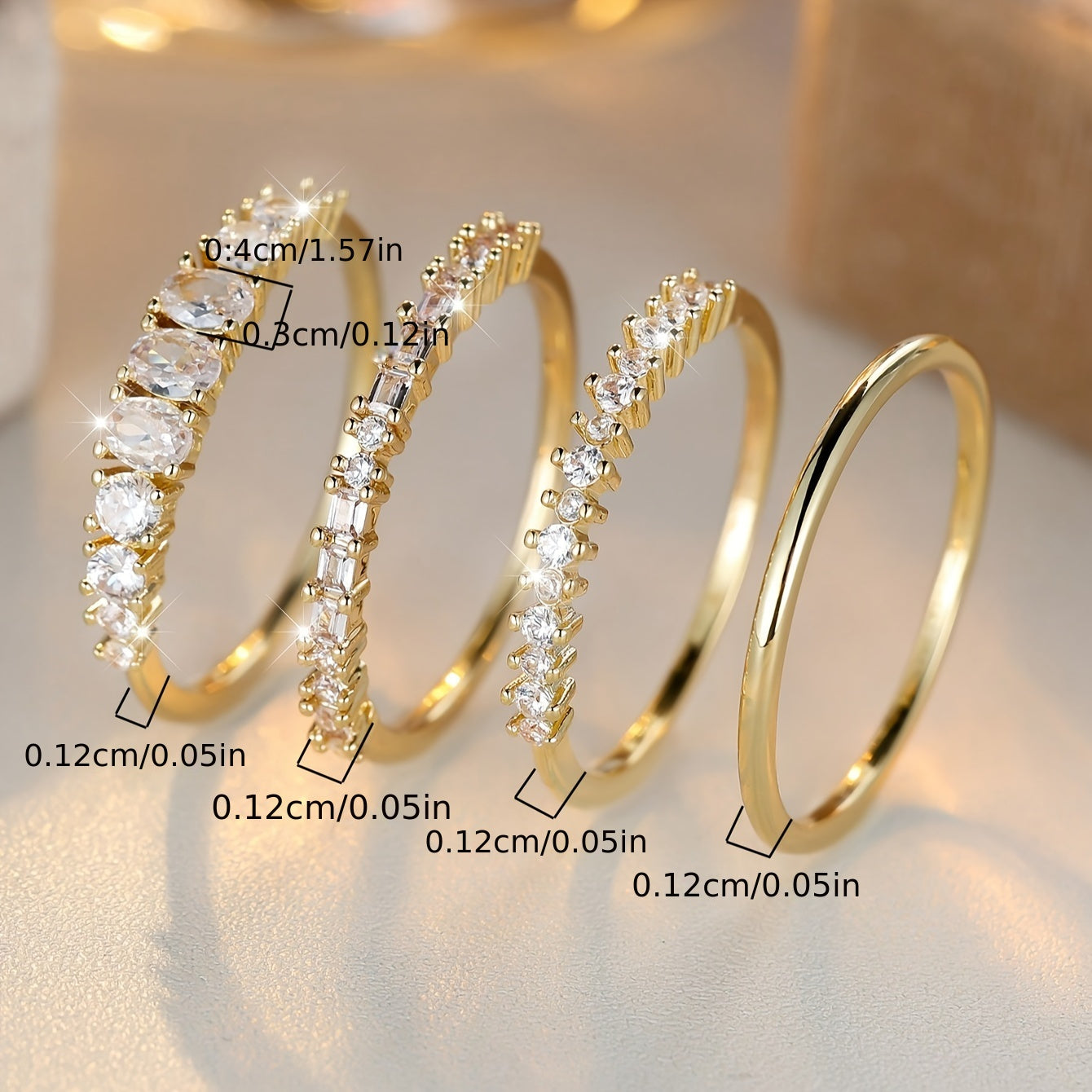 4pcs/Set Stackable Rings Set Minimalist Thumb Everyday Ring Statement Promise Wedding Bands EngaSynthetic Gemstoneent Rings for Women Teen Jewelry Gifts