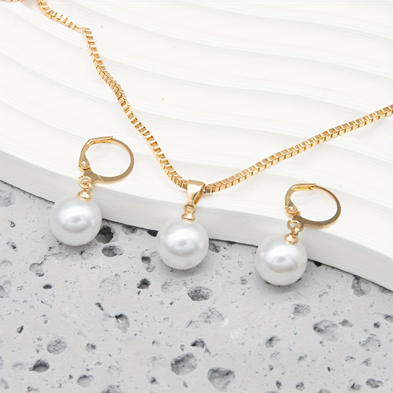 3pcs Elegant Faux Pearl Jewelry - Matching Necklace, Earrings & Ring for Women, Perfect for Birthdays, Christmas & Special Occasions, Ideal Gift for Family & Friends, Birthdays Gift