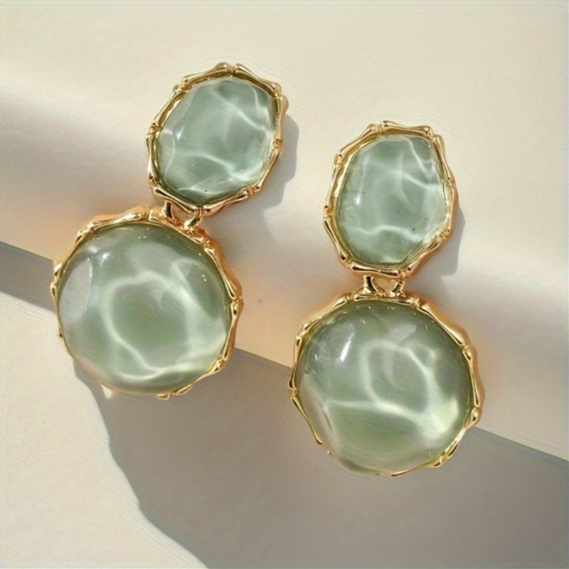 Um Par de Brincos Pendentes Boémios Geométricos Ovais em Resina, Exalando Elegância Vintage, Perfeitos para o Uso Diário Casual Feminino e Ocasiões de Festa, um Presente Criativo