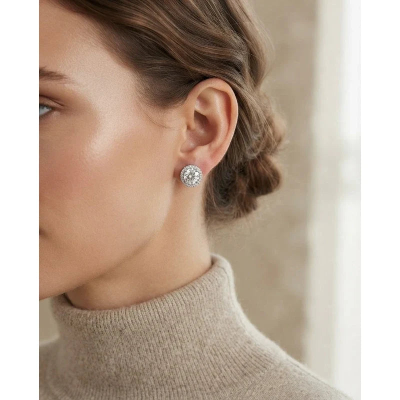 Celeste Halo Stud Earrings worn on ear