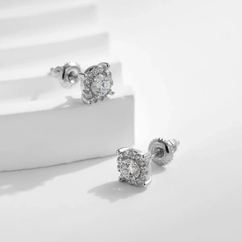 Eterna Halo Stud Earrings, styled angle detail