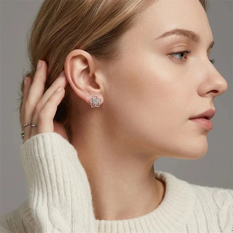 Floria Blossom Stud Earrings worn on ear