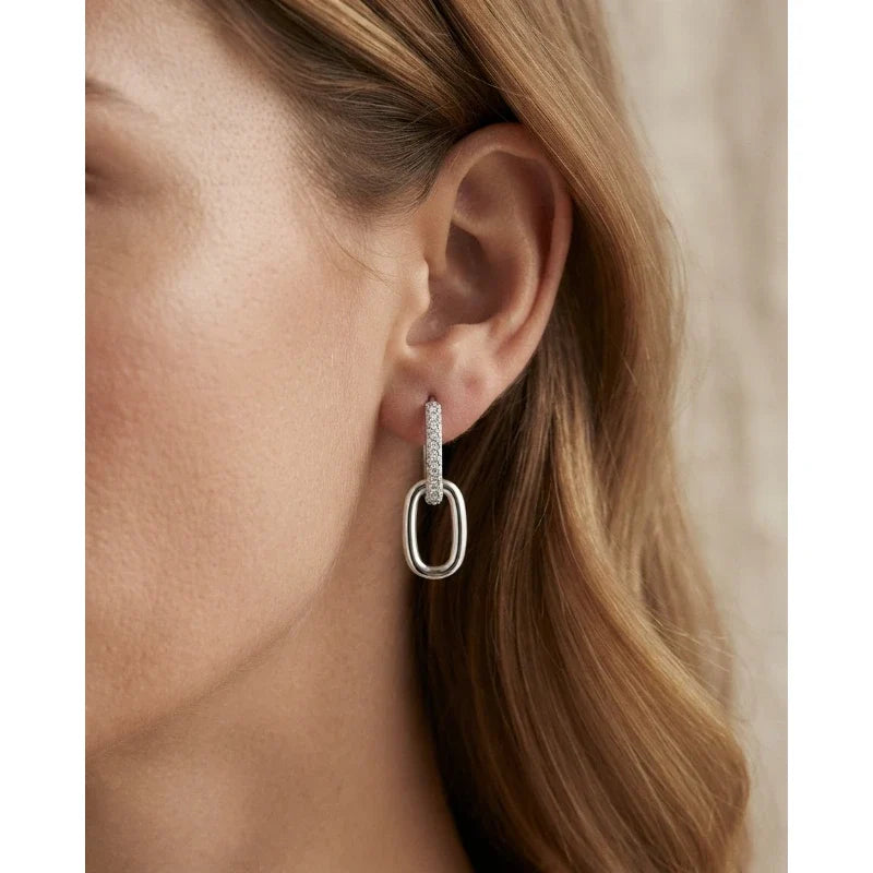 Earrings for Women – Linked Crystal Drop Earrings worn on the ear