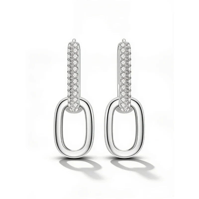 Earrings for Women – Linked Crystal Drop Earrings in 925 sterling silver, product photo on white background