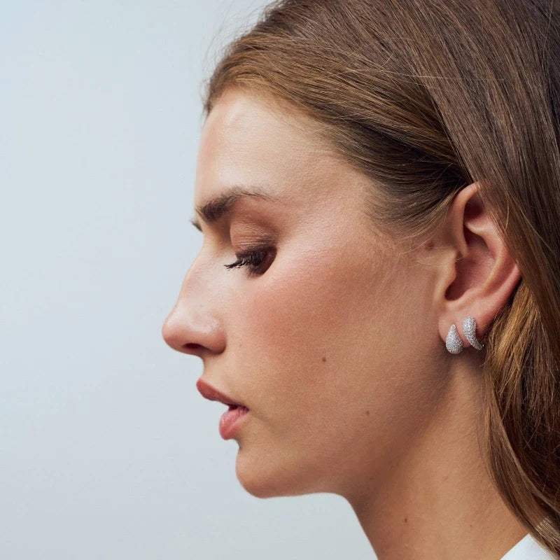 Earrings for Women – Selene Pavé Drops worn by a model, side profile