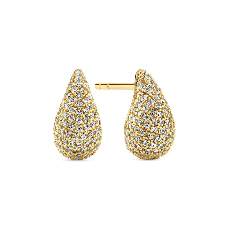 Earrings for Women – Selene Pavé Drops in 18K gold-plated stainless steel, product photo on white background