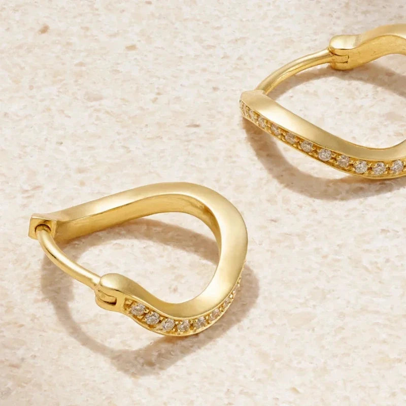 Earrings for Women – Sienna Crystal Hoops, gold angled detail view