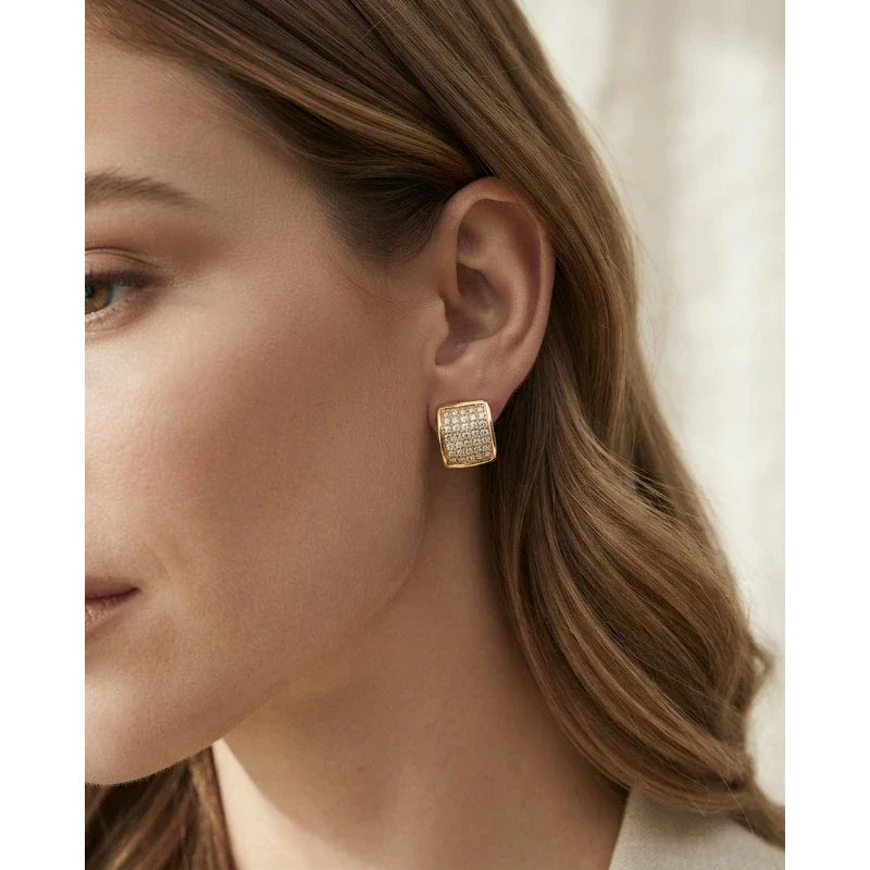 Stellar Crystal Earrings worn on ear