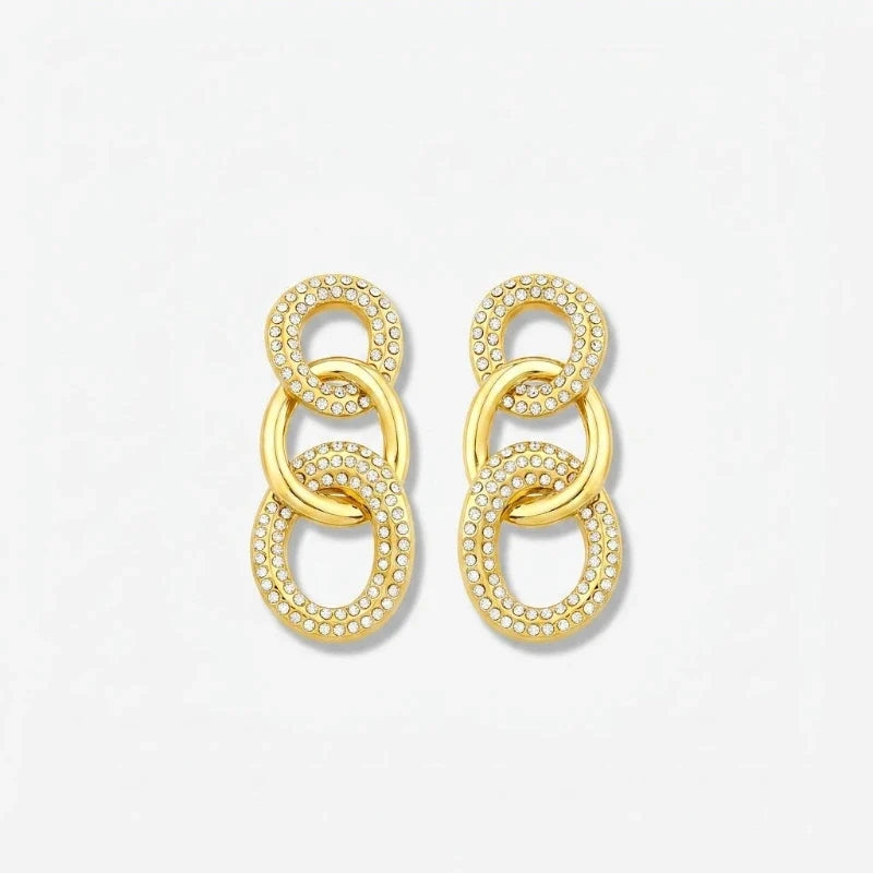 Earrings for Women – Vivienne Crystal Link Earrings in 18k gold-plated stainless steel, product photo on white background