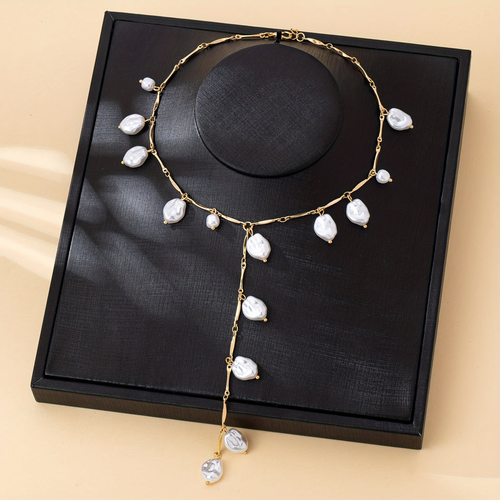 French-Style Elegant and Sexy Women's Fashion Necklace, Irregular Shape Unique Design Y-Shaped Necklace for Banquets, Parties, Festivals, Weddings, Mother's Day, Ramadan