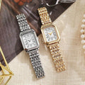 Fashion Classic Women'S Square Quartz Watch, Hypoallergenic Metal, Golden Case Roman Numeral Small Square Watch