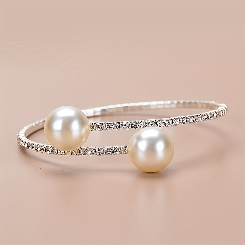 European And American Cross-Border Inlaid Rhinestone Pearl Open Design Personalized Luxury Style Women'S Bracelet