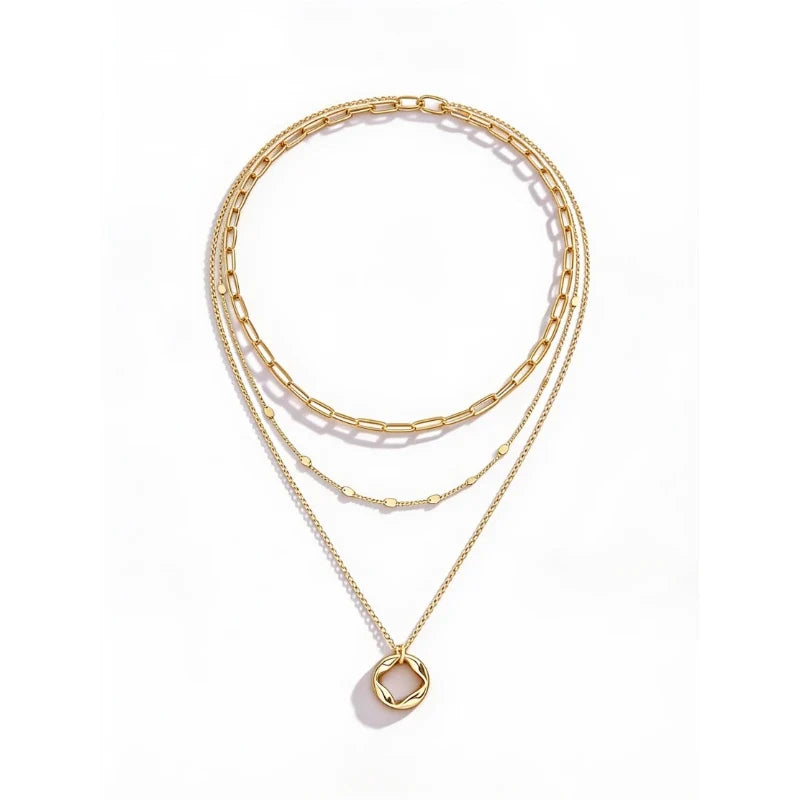 Celeste Layers 3-piece necklace set in 14k gold-plated stainless steel