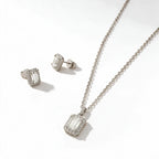 Elysia emerald halo necklace and earring set in 925 sterling silver
