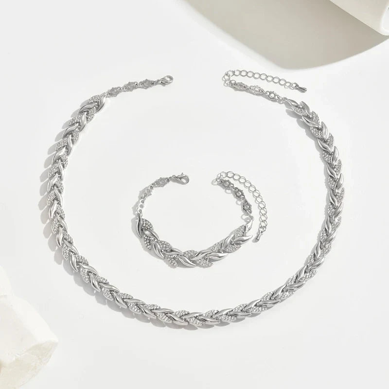 Olivia braided necklace and bracelet set in silver