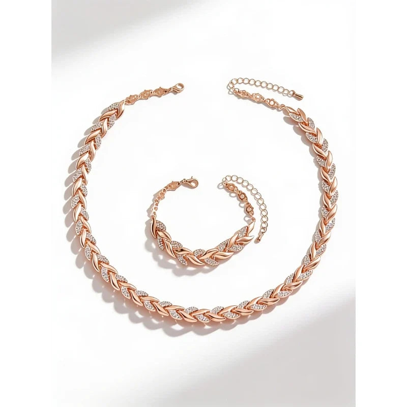 Olivia braided necklace and bracelet set in rose gold
