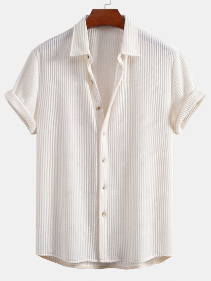 Waffle Knit Button-Up Shirt & Drawstring Waffle Shorts Set