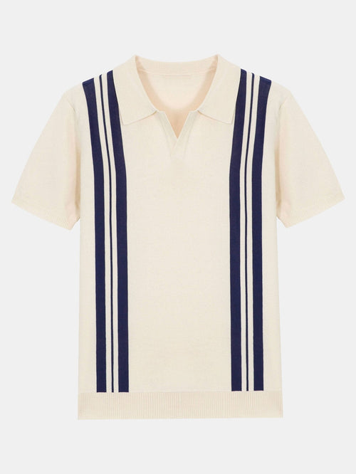 Striped Polo Sweater with Johnny Collar