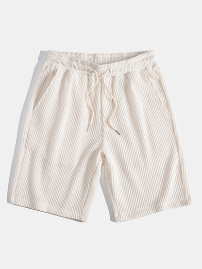 Waffle Knit Button-Up Shirt & Drawstring Waffle Shorts Set