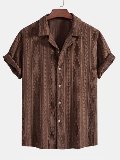 Geometric Jacquard Cuban Shirt with Linen Drawstring Shorts