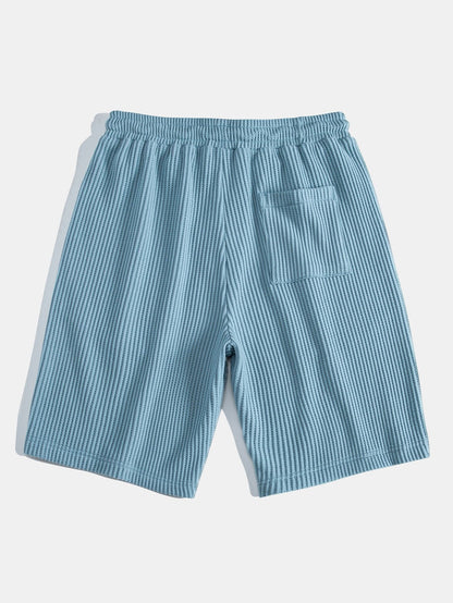 Waffle Knit Button-Up Shirt & Drawstring Waffle Shorts Set