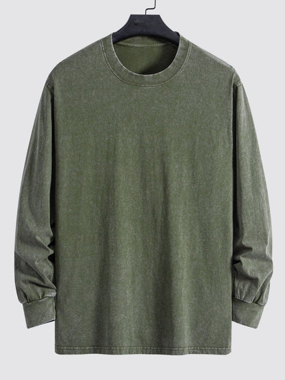 Relaxed Fit Long Sleeve Distressed Wash T-Shirt