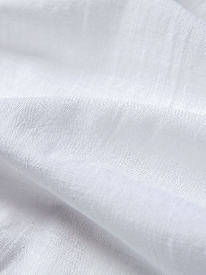 Button-Up Cotton Shirt with Linen Look & Striped Swim Shorts