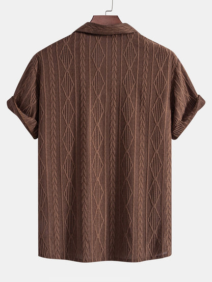 Geometric Jacquard Cuban Collar Shirt with Straight-Leg Linen Trousers