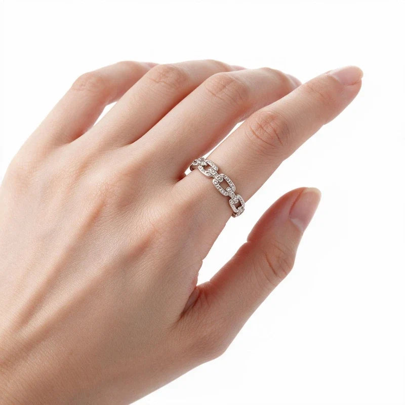 Women's Rings – Aria Link Adjustable Crystal Ring worn on hand