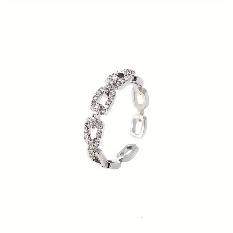 Women's Rings – Aria Link Adjustable Crystal Ring in silver, white background