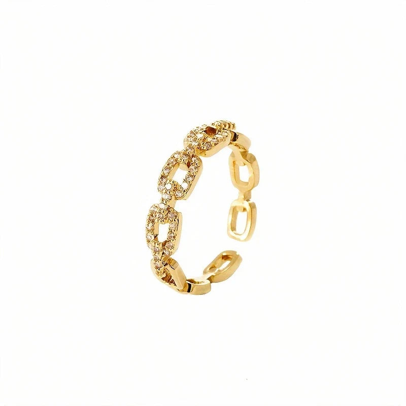 Women's Rings – Aria Link Adjustable Crystal Ring in gold