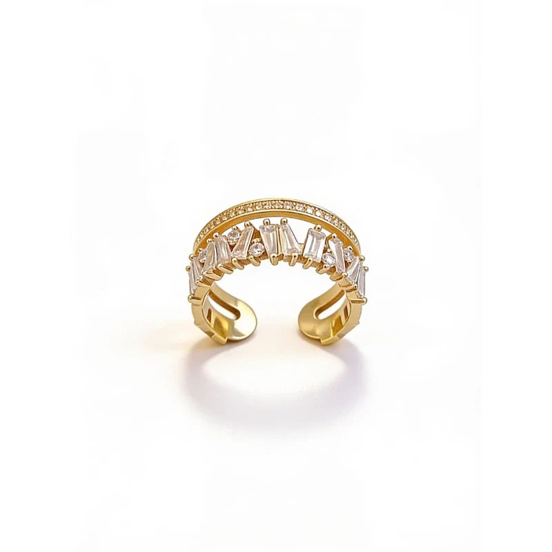 Women's Rings – Elira Double Layer Zircon Ring, gold finish, white background