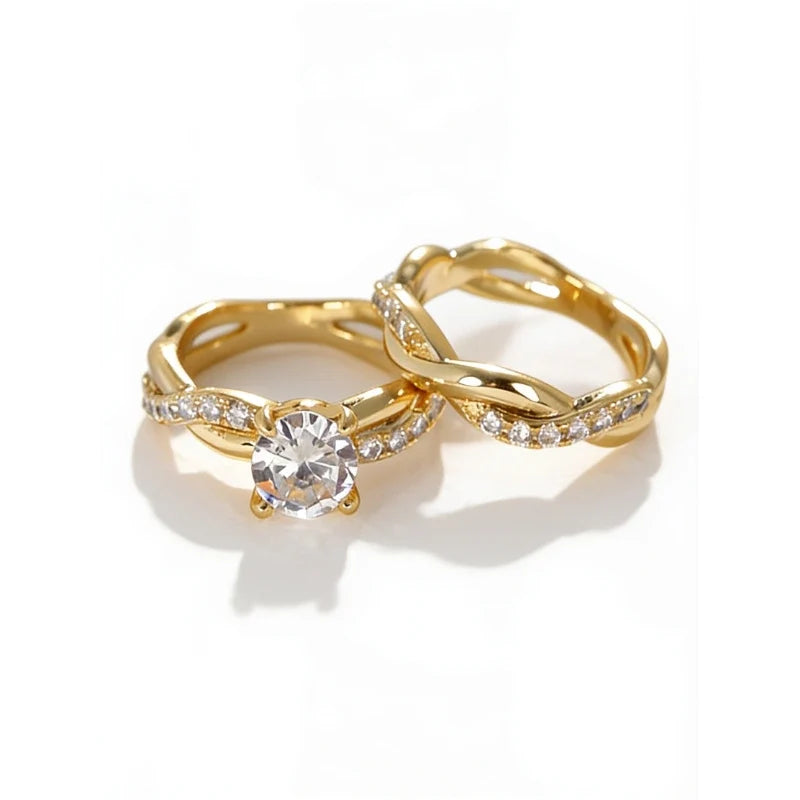 Women's Rings – Everly Bridal Ring Set, gold pavé and twisted band set