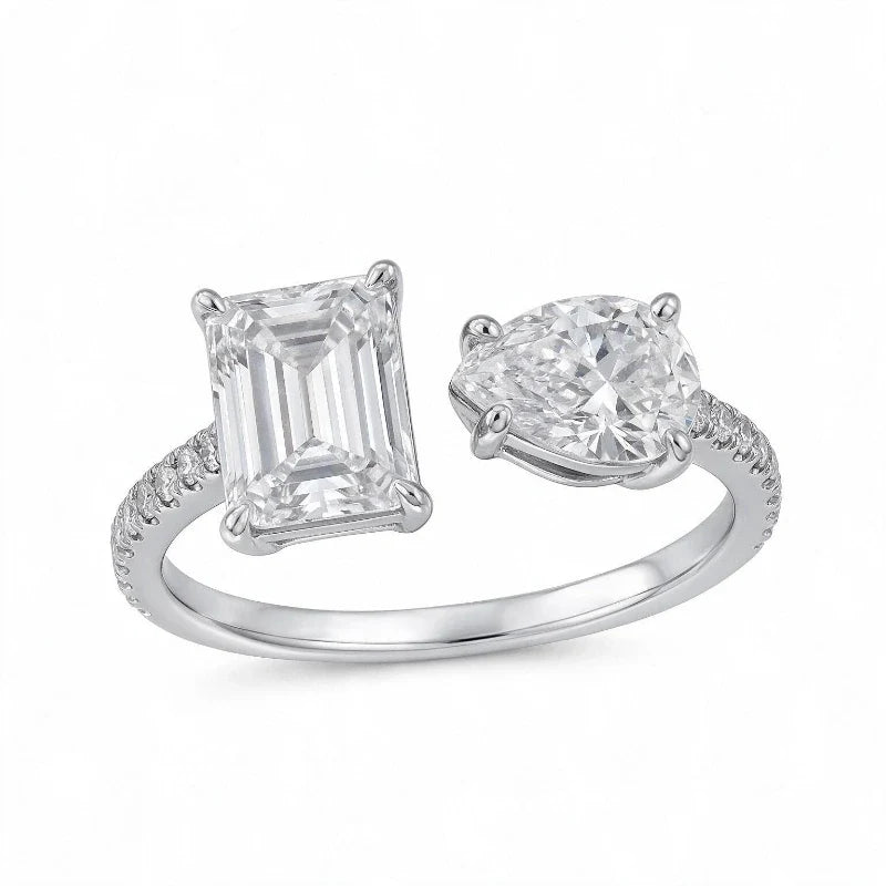 Women's Rings – Freya Geometric Open Ring, silver finish, white background