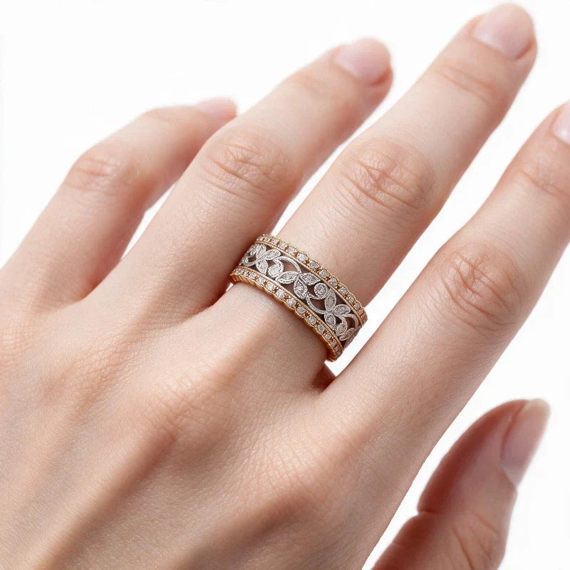 Women's Rings – Ivy Cascade Two-Tone Hollow Ring worn on hand