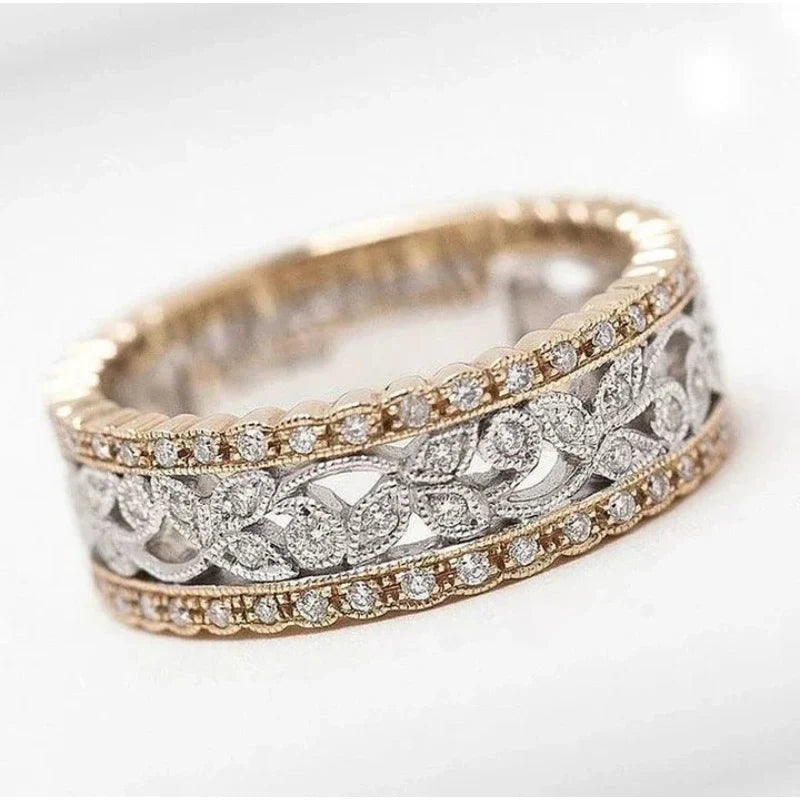 Women's Rings – Ivy Cascade Two-Tone Hollow Ring detail, white background