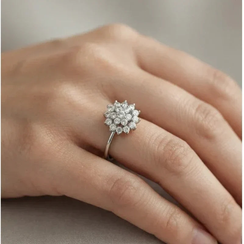 Women's Rings – Marisol Flower Cluster Ring, silver finish, worn on hand, lifestyle image