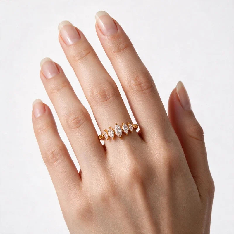 Women's Rings – Nadia Geometric Crystal Ring worn on hand, gold finish