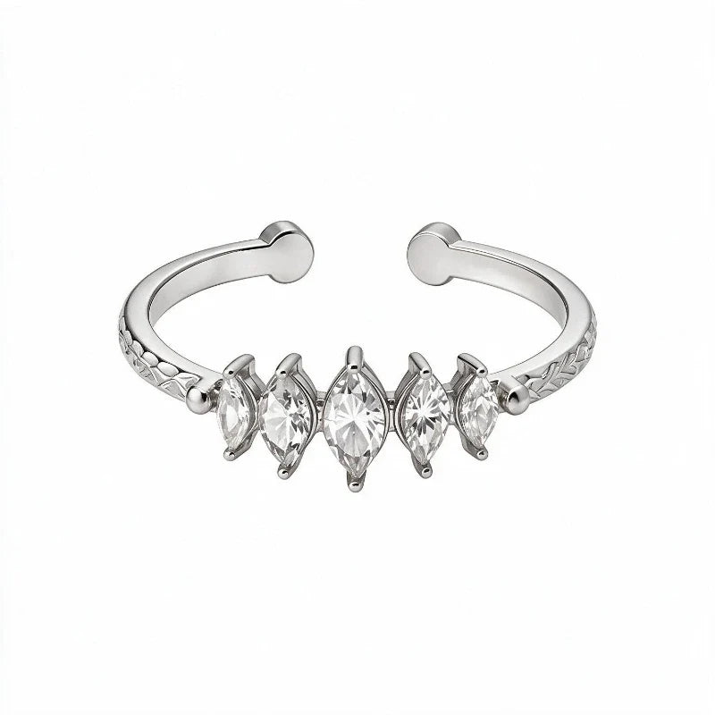 Women's Rings – Nadia Geometric Crystal Ring, steel finish, white background